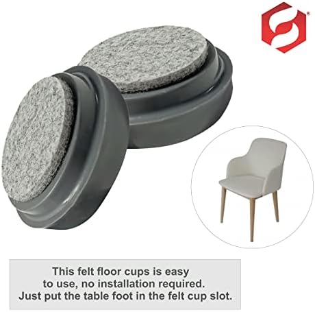 SUL Castor Caster Cup With Felt Pad Non Slip Floor Protector Glide For Chair Leg, Sofa Protect Wood Laminate Floor Tile Lino Floor From Scratch Dimension 66mm -8Pk Grey