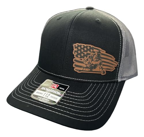 USA Welder Blue Collar Leather Patch Trucker Snapback Baseball Cap - Black/Charcoal