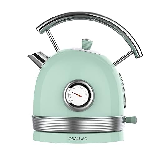 Cecotec Hervidor de Agua Eléctrico ThermoSense 420 Light Green. 1,8 Litros de capacidad, 2200 W, Medidor de Temperatura, Base 360º, Acero Inoxidable, Estilo Vintage, Verde