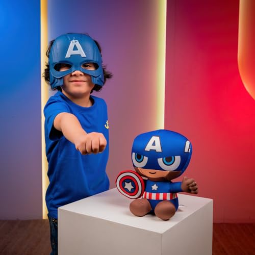 Image of Mirada Marvel Captain America Soft Plush Toy - 22cm | Official Licensed Superhero Stuffed for Kids, Boys & Girls | Super Cuddly Character Toy for Fans | Perfect for Birthday Gifts /Christmas /Diwali