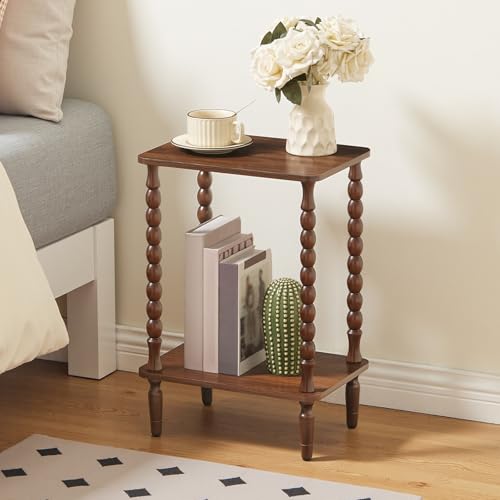 Image of HOOBRO End Table, 2-Tier Small Side Table with Spindle Legs, Nightstand with Storage Shelves, Sofa Side Table, for Small Space, Living Room, Bedroom, Walnut WL189BZ01