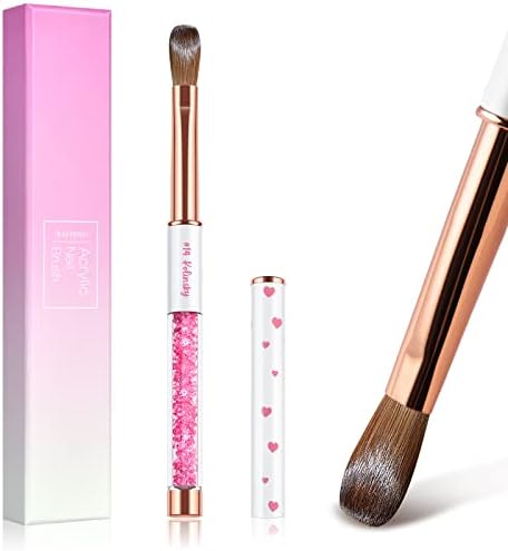 Yasterd Acrylic Nail Brush 100% Kolinsky Nail Brushes for Acrylic Application Size 14 Crimped Oval Acrylic Brush for Nails Pink Rhinestone Metal Handle Professional Nail Art Manicure Tool