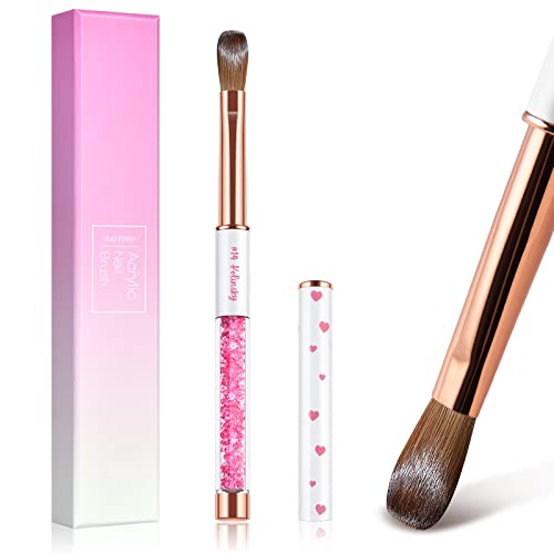 Yasterd Acrylic Nail Brush 100% Kolinsky Nail Brushes For Acrylic Application Size 14 Crimped Oval Acrylic Brush For Nails Pink Rhinestone Metal Handle Professional Nail Art Manicure Tool #TOP3
