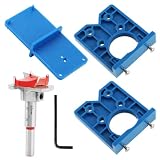 35mm Forstner Bit & Concealed Hinge Jig Set 5 Pcs, Hinge Drilling Hole Boring Jig for Closet Cupboard Cabinet Woodworking, 2 Drill Guide Locators & Jig Hole Template Included