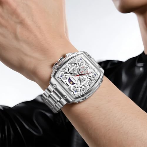 Image of OLEVS Mens Watches Original Chronograph Analog Quartz Watch Multifunction Waterproof Calendar Silicon Strap Fashion Square Watch for Man