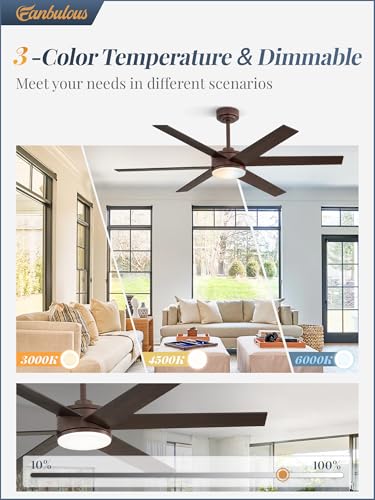 Image of Fanbulous 56 inch Outdoor Ceiling Fans with Lights, Dimmable 3CCT, Brown