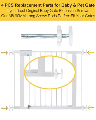 Image of 4 Pack Baby Gate Threaded Spindle Rod 10MM, Replacement Screw Bolts Hardware Parts Kit for Pet & Dog Pressure Mounted Safety Door & Stair Gates (a White)