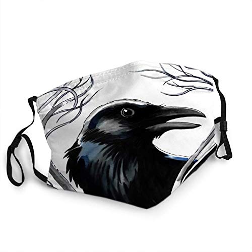 Raven On Tree Watercolor Mouth Face Mask Anti Breathable Filter Dust Absorb Sweat Washable Reusable Masks