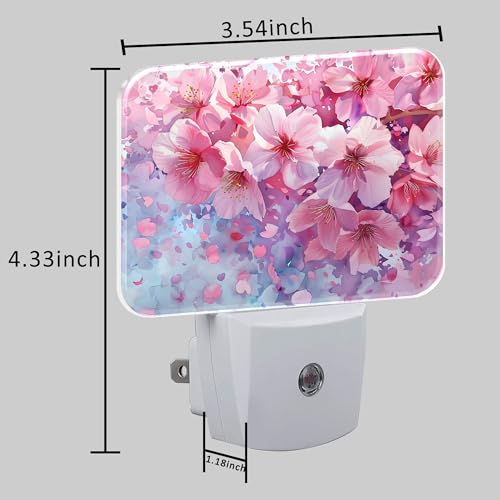 Image of Watercolor Cherry Blossom Night Light Cherry Blossom Nightlight Plug into Wall with Dusk to Dawn Sensor for Kid Girls Boys Women Men Room, Hallway, Kitchen, Bathroom, Stairs Decor