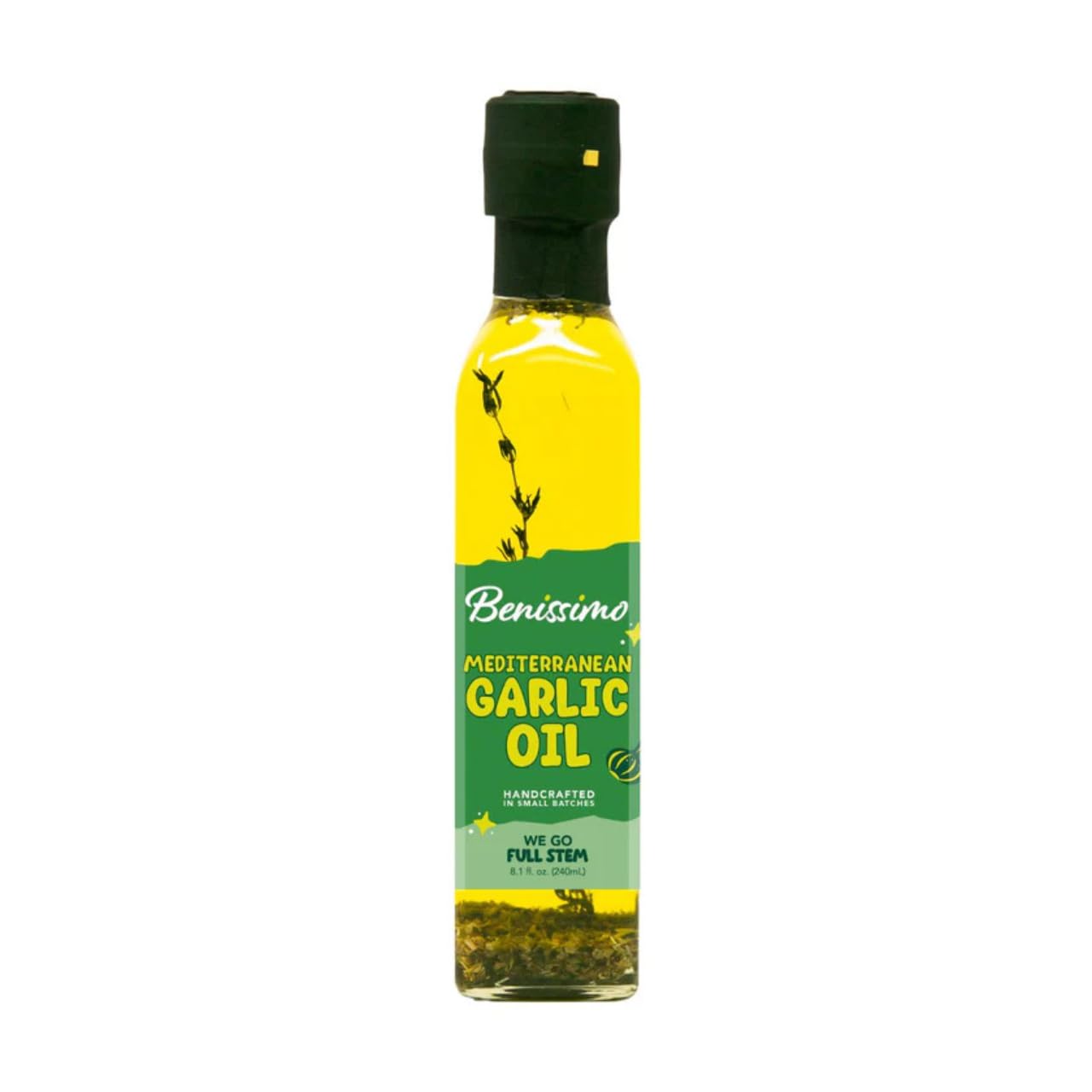 Benissimo Mediterranean Garlic Infused Oil, All Natural Gourmet Cooking Oil with Fragrant Mediterranean Herb Blend, Ideal for Dipping, Sautéing,