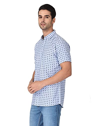 Image of Twist Men's White Printed Luxurious Linen Half Sleeve Shirt