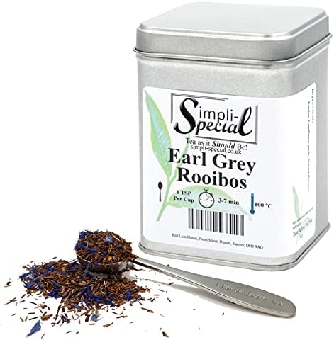 Simpli-Special Rooibos Earl Grey Herbal Loose Leaf Tea | Caffeine-Free Pure Natural Healthy 100% Red Bush Tea from Cederberg South Africa | Classic Earthy Flavour (100g in Gift Caddy Tin)