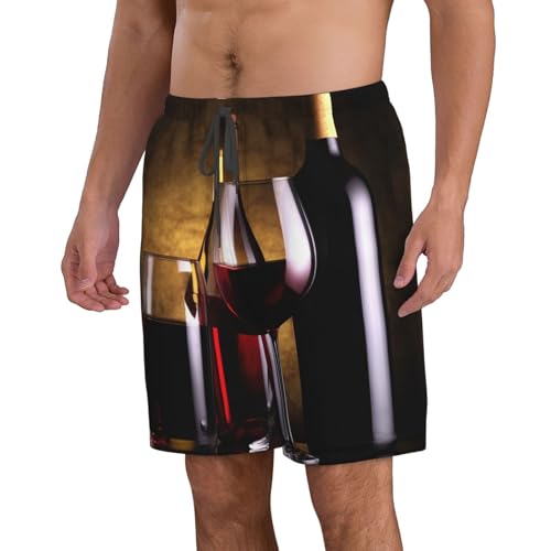 Men's Swim Trunks Quick Dry Bathing Suits Three Wine Bottles and Glass Over Beach Board Shorts Swimwear with Pockets2