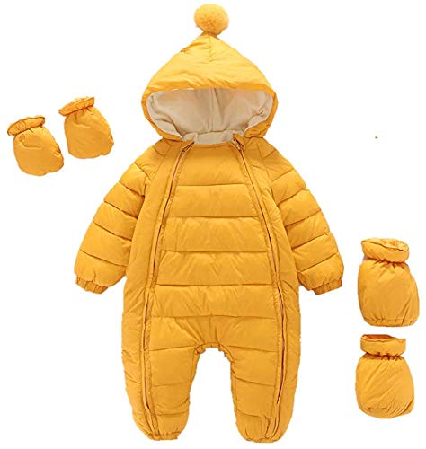 Ohrwurm 3 Pcs Baby Flannel Lining Snowsuit Winter Warm Jumpsuit Double Zip Up Romper (A-Yellow, 0-6 Months)