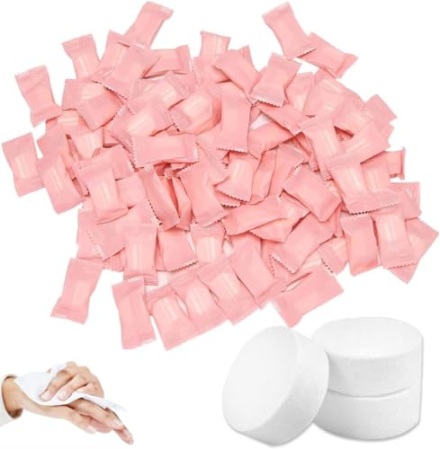 QHFlashbuy Toallas Comprimidas Portátiles 100 Piezas Mini Toallitas Comprimidas Desechables de Algodón Mágica Toalla Para Limpieza Facial Lavar Manos Exteriores Deportes