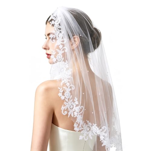27 Satin Lace Pearl Wedding Dress Outfits White Beaded Lace Wedding Veil