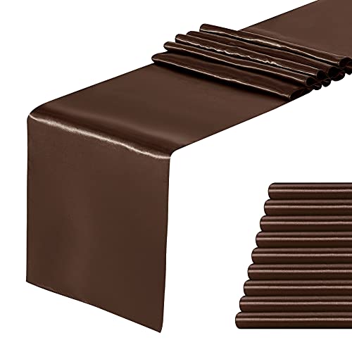 Yourose 10 Pack Satin Table Runners 12 X 108 Inch For Wedding Banquet Decoration, Bright Silk And Smooth Fabric Party Table Runner （Chocolate，10 Pieces） #TOP8