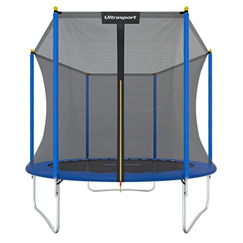 Ultrasport Cama elástica jardín Uni Jump, Cama elástica para niños, Ø 244 cm, Juego Completo Cama elástica Que Incluye colchoneta Salto, Red de Seguridad, Poste Red Acolchado y Cubierta Borde, Azul