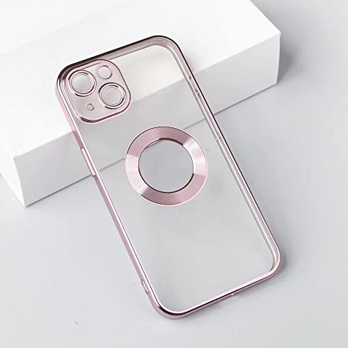Image of MIDOS Back Cover Ring Logo Cut for Magsafe Compatible with iPhone 14 Lens Protection Chrome Back Case Cover for - iPhone 14 (2022) 6.1 [ Rose Gold ]