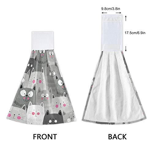 Boccsty Cats Kitten Pattern Hanging Kitchen Towels 2 Pieces Funny Gray Kitty Animal Dish Cloth Tie Towels Hand Towel Tea Bar Towels For Bathroom Farmhouse Housewarming Tabletop Home #TOP3