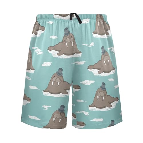 Vdsrup Mens Pajama Shorts Cartoon Walrus Sleep Shorts Men Cute Pajama Bottoms With Pockets Drawstring Lounge S2