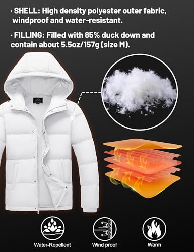 Image of MAGCOMSEN Mens Puffer Jacket with Hood Down Jacket Windproof Insulated Mens Winter Jacket Warm Coat White M