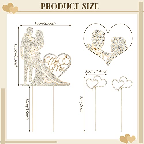 Spiareal 3 Pack Mr And Mrs Cake Topper Rhinestone Metal Love Wedding Cake Topper Crystal Heart Shaped Cake Toppers Funny Diamond Bride And Groom Anniversary Party Cake Decoration Gold #TOP1
