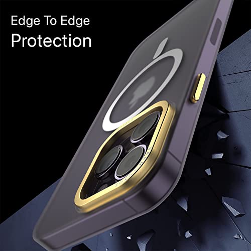 Image of eller sante SAN MagPro Frosted for iPhone 14 Pro Case Cover, 6 Feet Drop Protection, Shockproof, Scratch Resistant, Slim, Thin, Compatible with iPhone 14 Pro MagSafe Back Cover - White & Gold