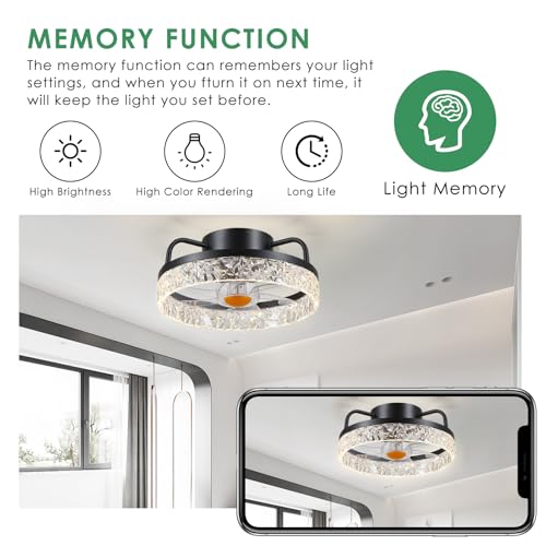 Image of Mpayel 13 inch Ceiling Fans with Lights and Remote - Flush Mount Low Profile Ceiling Fans - Bladeless Enclosed Fans with Led Light and Stepless Dimming, Small Modern Fan for Bedroom