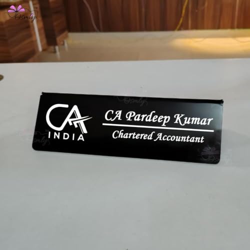 Image of Customized Black Acrylic Table Name Plate | Personalized Desk Name Board for Chartered Accountant (CA), Advocate, Doctor, Dentist, Architect | Professional Office Name Plate Gift
