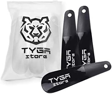 TYGA Store | 3 x Black Shoe Horns, Universal - Suitable For All Shoes, Heels, Boots & Trainers - Prevent Creases on Spine/Counter - Easily Slip In Your Feet. (For Men, Women & Children) (Pack of 3)