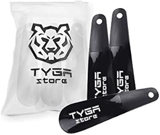 TYGA Store | 3 x Black Shoe Horns, Universal - Suitable For All Shoes, Heels, Boots & Trainers - Prevent Creases on Spine/Counter - Easily Slip In Your Feet. (For Men, Women & Children) (Pack of 3)