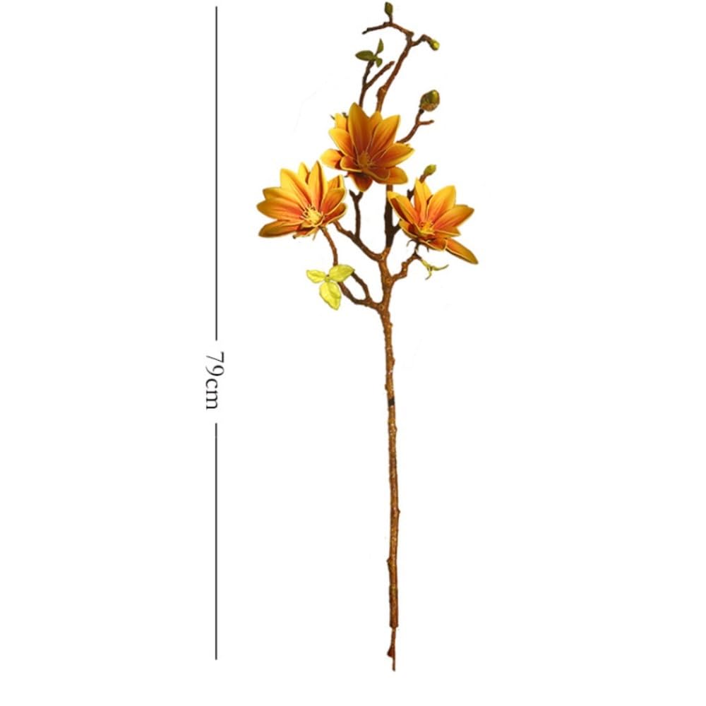 3 Stück künstliche Magnolienzweige mit echter Haptik, 3 Köpfe for Hochzeit, Tafelaufsätze, Zuhause, Blumendeko(Rose)