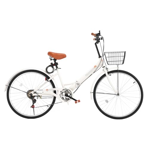 J-TANXJ 折りたたみ自転車 7段変速 26インチ 軽量 素早く折畳可能 折り畳み自転車 高炭素鋼フレーム 高さ調節可能なハンドルステムとサドル 折畳み自転車 ライト、カゴ、ワイヤロック付属 男女兼用 通勤 通学 サイクリング (白)