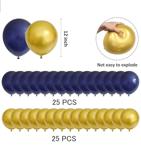 Image of Chrome Balloons, 50 pcs Gold Chrome Metallic Balloons and Navy Blue Retro Balloons for Birthday, Anniversary, Engagement, Wedding, Baby Shower, Welcome, Boys Theme Festival Party Decorations