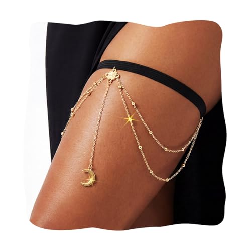 EVAZEN Thigh Jewelry Beaded Thigh Chain for Women (Gold)