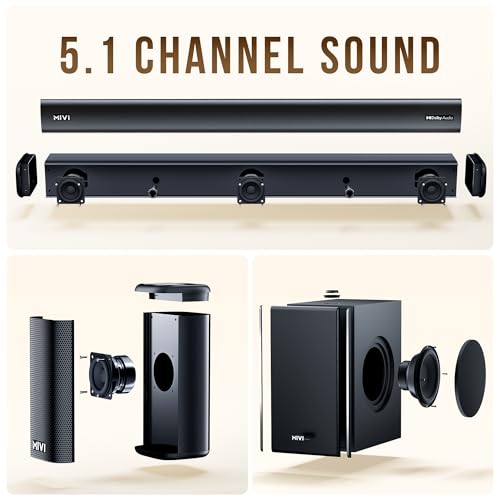 Image of Mivi Fort H750 Soundbar Dolby Audio[] Home Theatre -750W | 5.1 Channel | 3 in-Build Speakers | 2 Satellite Speakers | 1 Sub-woofer | Multiple EQ & Input Modes | Made in India Sound bar