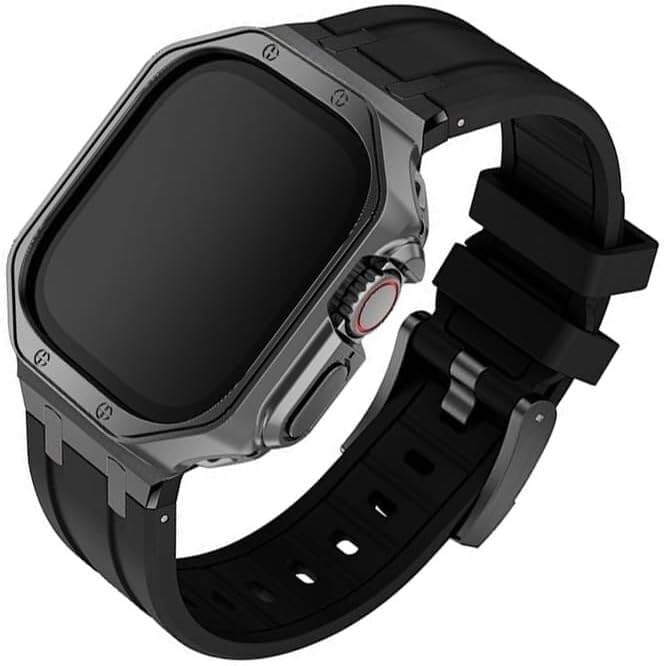 Bracelet de montre en silicone avec boîtier pour Apple Watch 49mm, coloris agate robuste