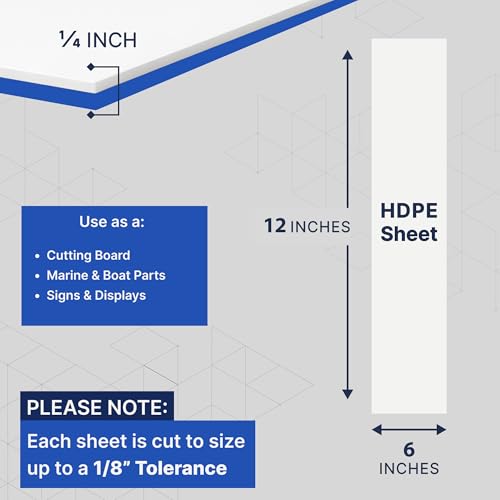 Image of Duco USA-Made HDPE Sheet 1 /4 Inch Thick 6 inch x 12 inch - 1 Pack of White HDPE Plastic Cutting Board Plastic Sheet for Kitchen, Signs, Crafts, Shelf Board, and Dishwasher Friendly