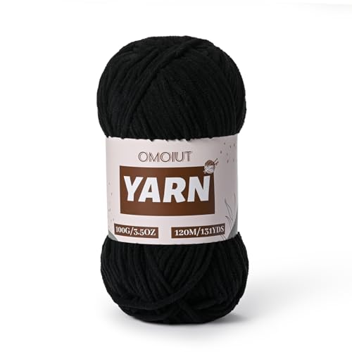 Image of Plush Chenille Chunky Crochet Amigurumi Yarn - Baby Yarn for Crocheting Soft - Fluffy Velvet Knitting for Blankets Crafts 100g / 131yd (Black)
