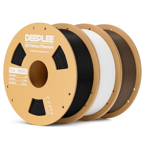 DEEPLEE PLA Basic 1,75mm Filamento,precisione ±0.02mm.Avvolto perfettamente e anti-ostruzione.Compatibile con la maggior parte delle stampanti FDM,nero/bianco/marrone.
