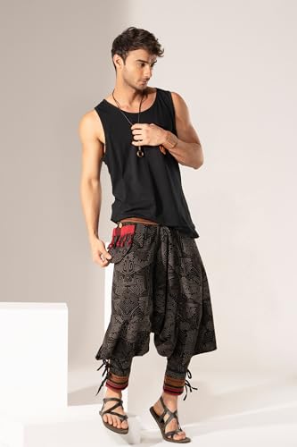 Image of The Veshti Company Hipie Harem Pants for Men Cotton Low Crotch Printed Baggy Bohemian Yoga Pajama Pant (Regular Fit)