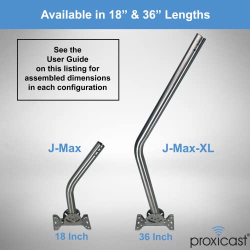 Proxicast Pro-Grade J-Max 100% Solid Rustproof Aluminum Antenna Mount - Universal Outdoor Adjustable Pivot/Lock Bracket & J-Pipe Mast (1.5\" x 36\" Pole) for Wall, Eave or Roof Mounting (ANT-800-JP2-XL)