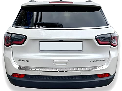 Protection de seuil de Chargement en Acier Inoxydable chromé Compatible avec Jeep Compass II - À partir de 2017 - avec Rebord - Qualité supérieure RECAMBO