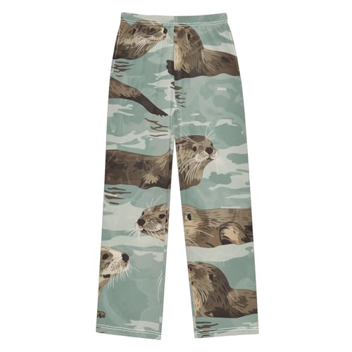 ZZXXB Water Otter Boys Long Pants Soft Trousers Elastic Waist Kids Lounge Bottoms with Pockets S-XL