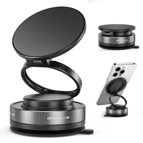 EBGULL Upgraded Vacuum Magnetic Car Phone Holder, 360° Rotation Adjustable Suction Cup Phone Mount Foldable Nano Gel Magnetic Phone Holders for Your Car Kitchens Bathrooms Fits All Smartphones — view 2