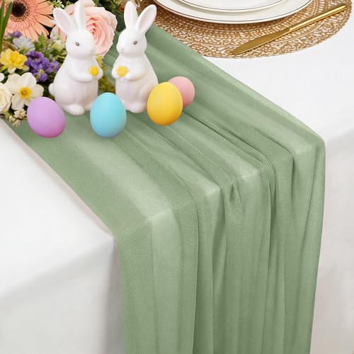 Chiffon Table Runner Sage Green, 77 x 300 cm Soft and Comfortable Table Runner for Boho Wedding, Party, Baptism Decor, Baby Shower, Bridal Shower Kitchen Table Decoration