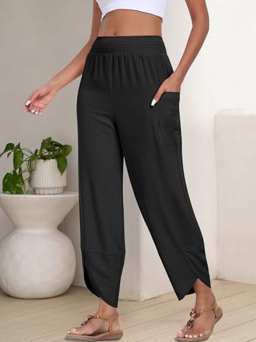ANRABESS Womens Wide Leg Palazzo Capri Pants 2025 Summer Casual Loose High Waisted Lounge Flowy Cropped Beach Work Trousers4