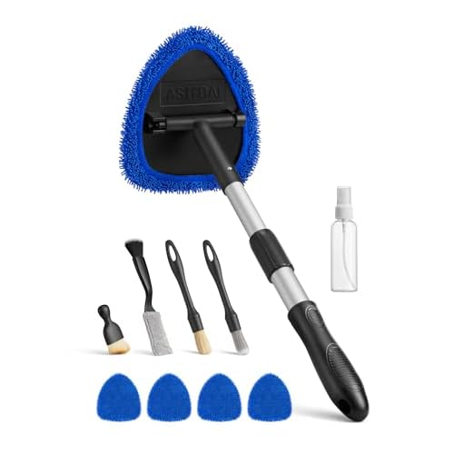 AstroAI 10pcs Windshield Cleaner Tool, Car Interior Detailing Kit with AC Vent Brush, 3 Cleaning Brushes, 4 Microfiber Pads and Spray Bottle, All-Inclusive Cleaning Solution, Car Accessories