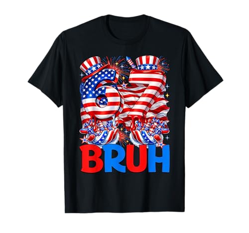 Six Seven 6 7 Bruh 4th of July USA Flag 67 Meme Men Boy Kids T-Shirt